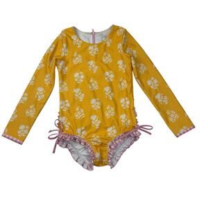 SweetHoney Floral Rash Guard Ruffle Swimsuit
